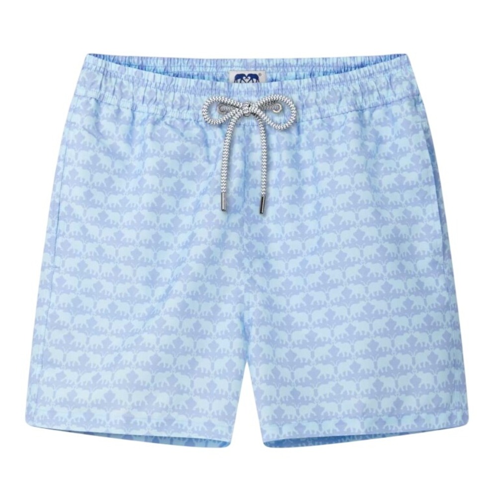 Love Brand & Co Swim Trunks Elephant Print Blue White Large Beachwear Shorts